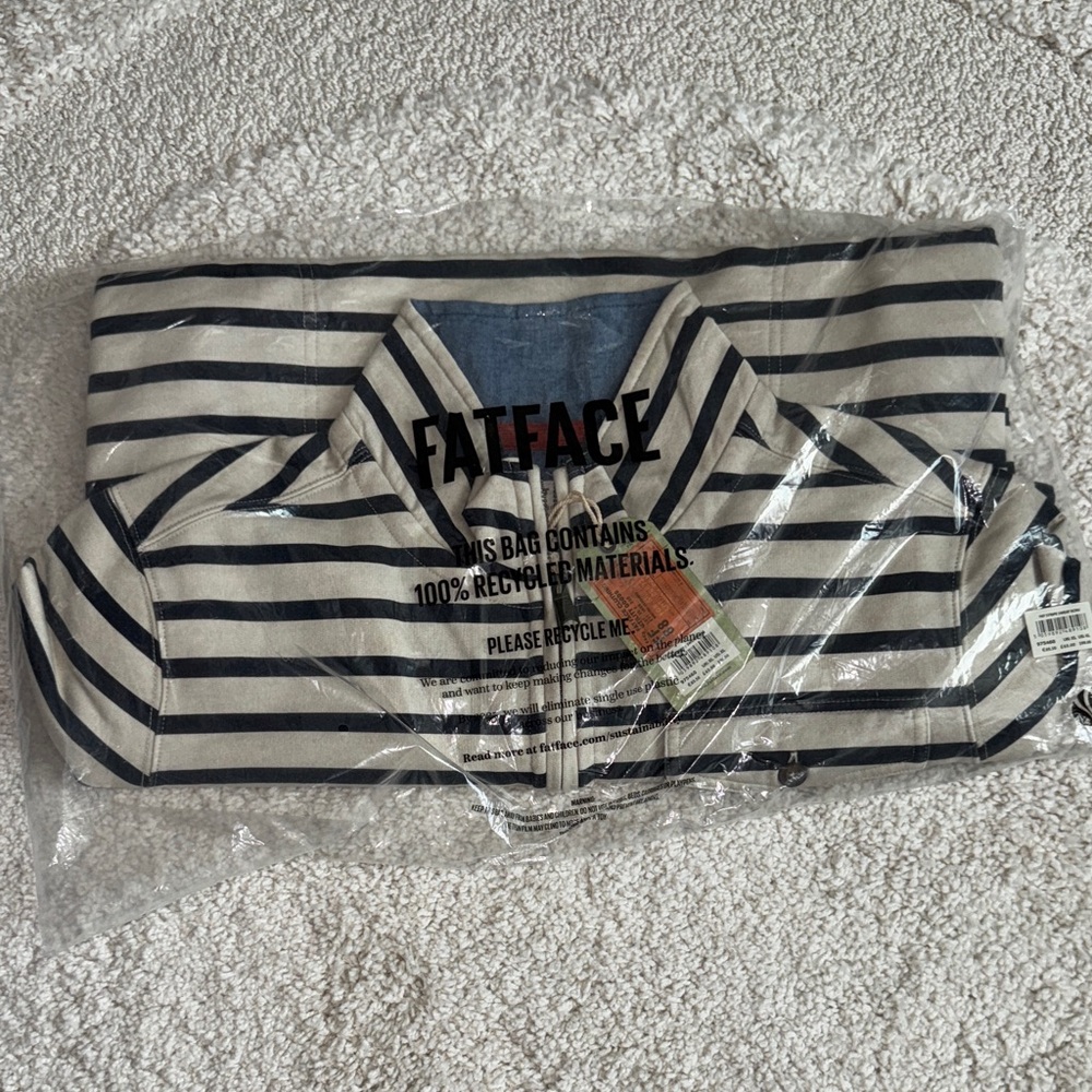 Fat Face Striped Ecru Sweatshirt Jacket - Size XL NEW